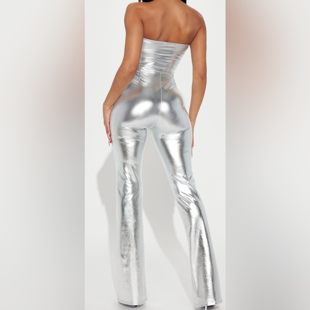 Fashion Nova Metallic Silver Jumpsuit - Picture 2 of 5